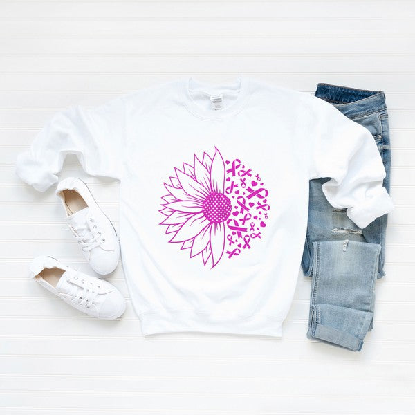 Sunflower Pink Ribbon Breast Cancer Graphic Sweatshirt
