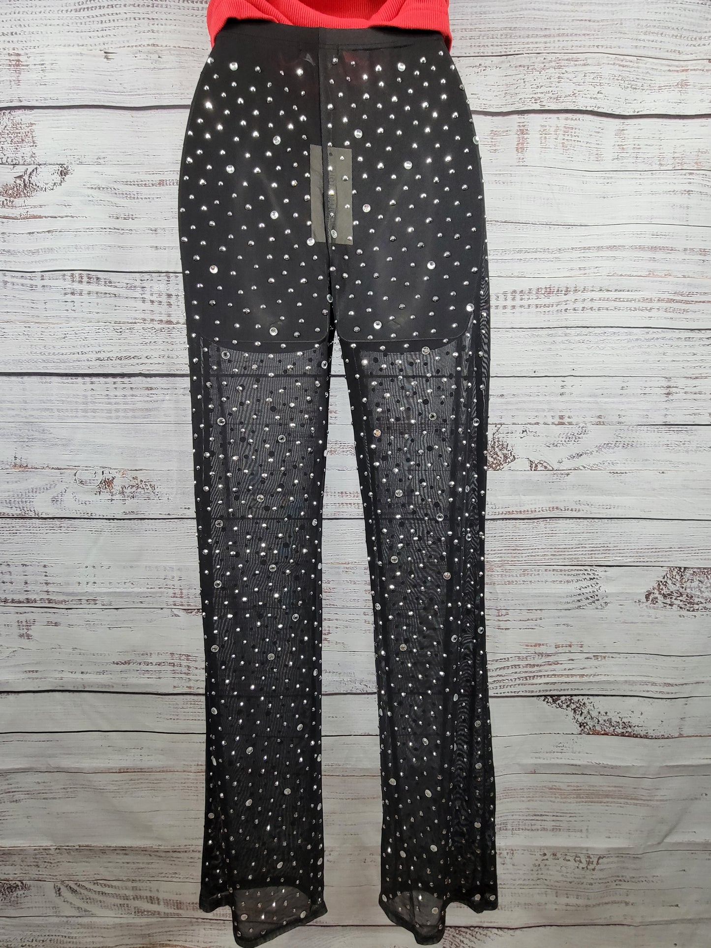 Hot and Delicious Rhinestone Mesh Pants