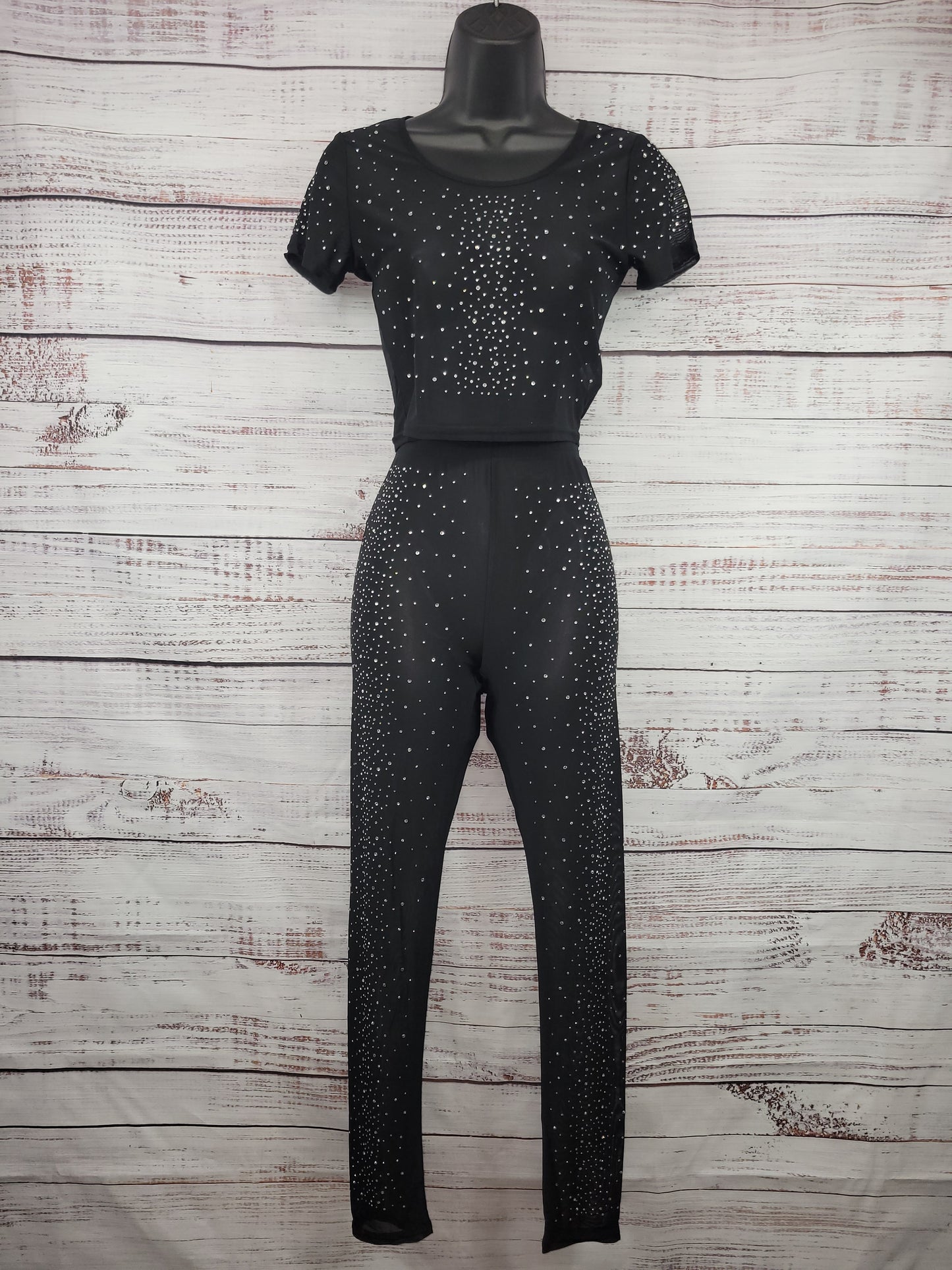 Black Sheer Rhinestone Pants