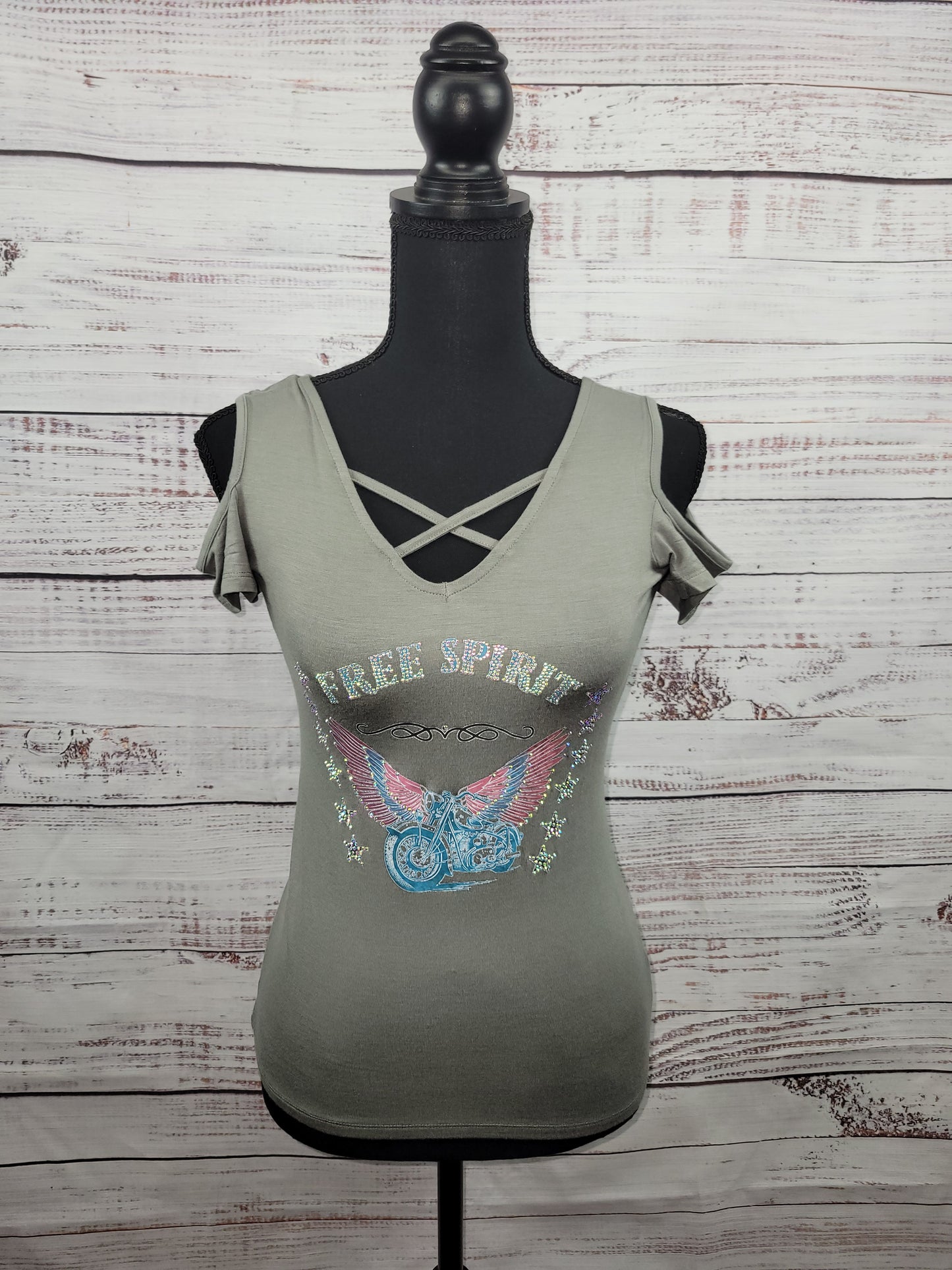 Free Spirit Rhinestone Cold Shoulder Shirt