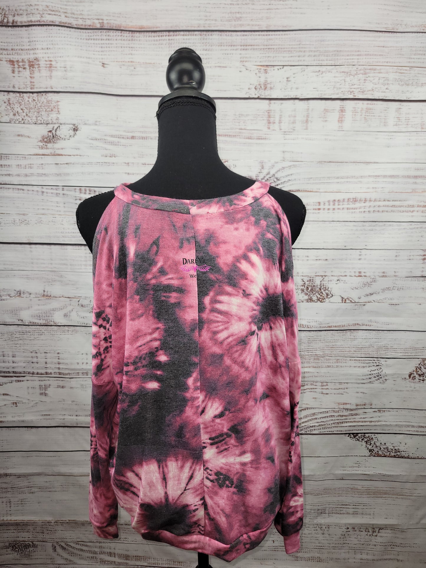 Pink Tie Dye Long Sleeve Cold Shoulder "But Did We Die" Skull Top