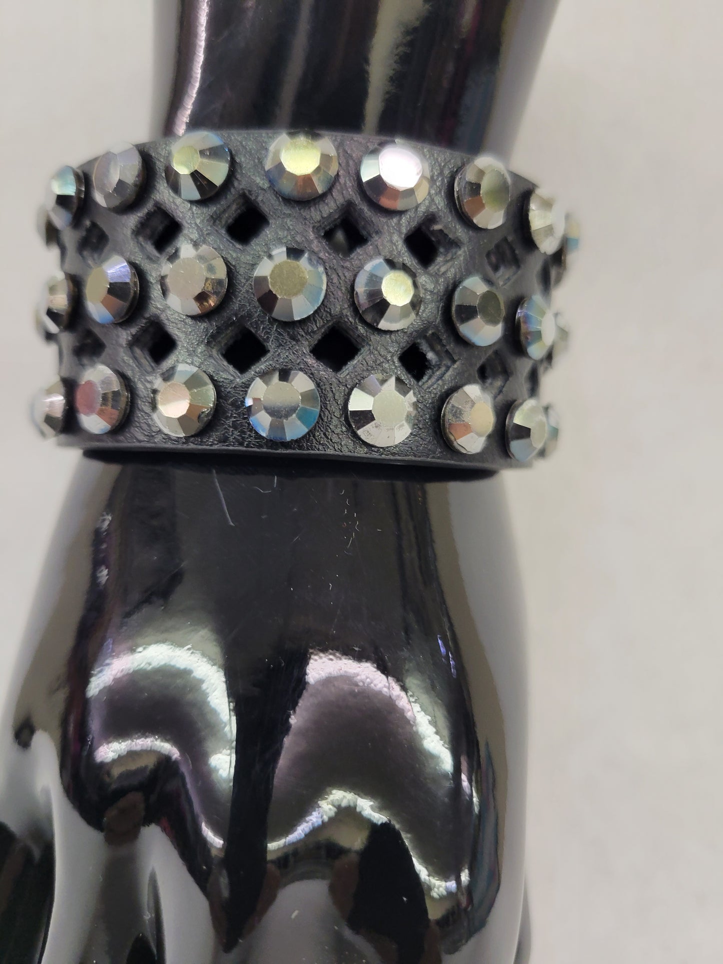 Black Leather Rhinestone Cuff Bracelet