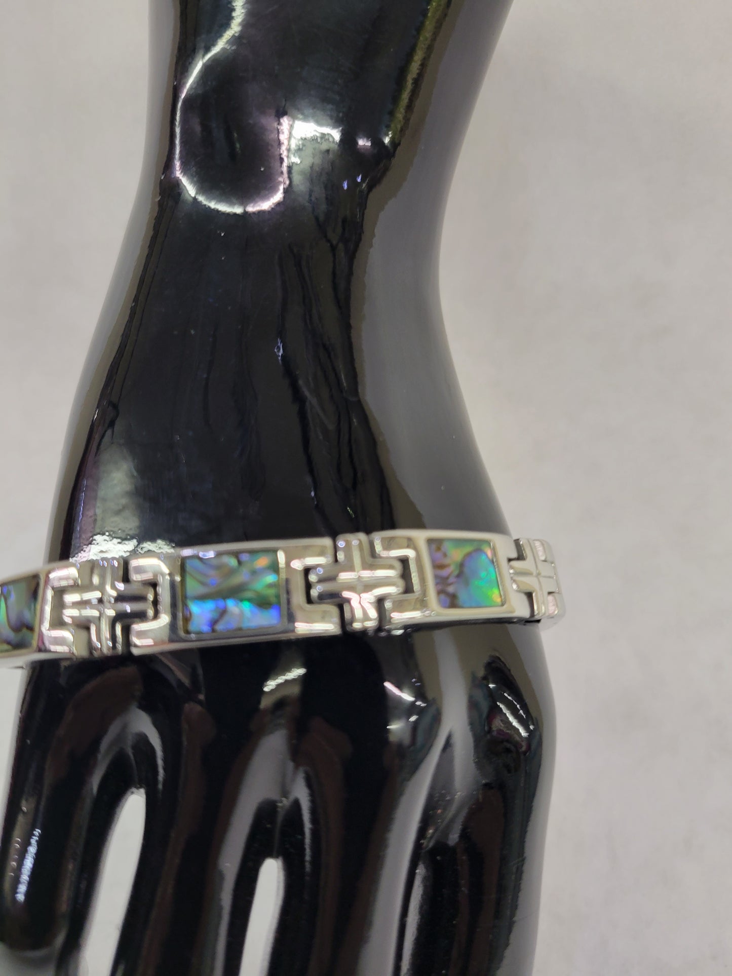 Silver Bracelet With Green Shell Inlay