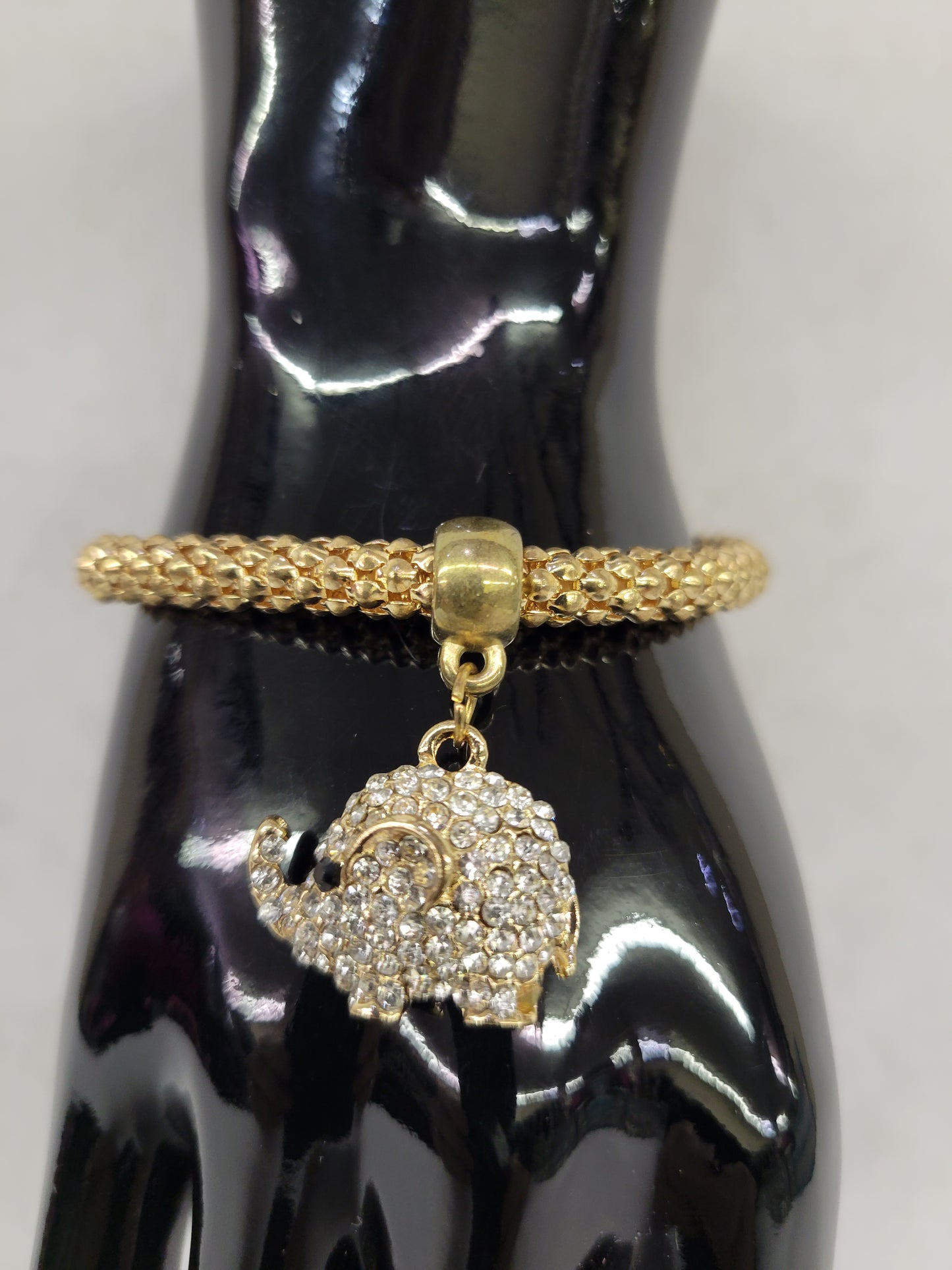 Brass Stretch Bracelet With Rhinestone Elephant Charm