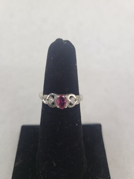 Dainty Pink Faux Sapphire Ring With Heart Details