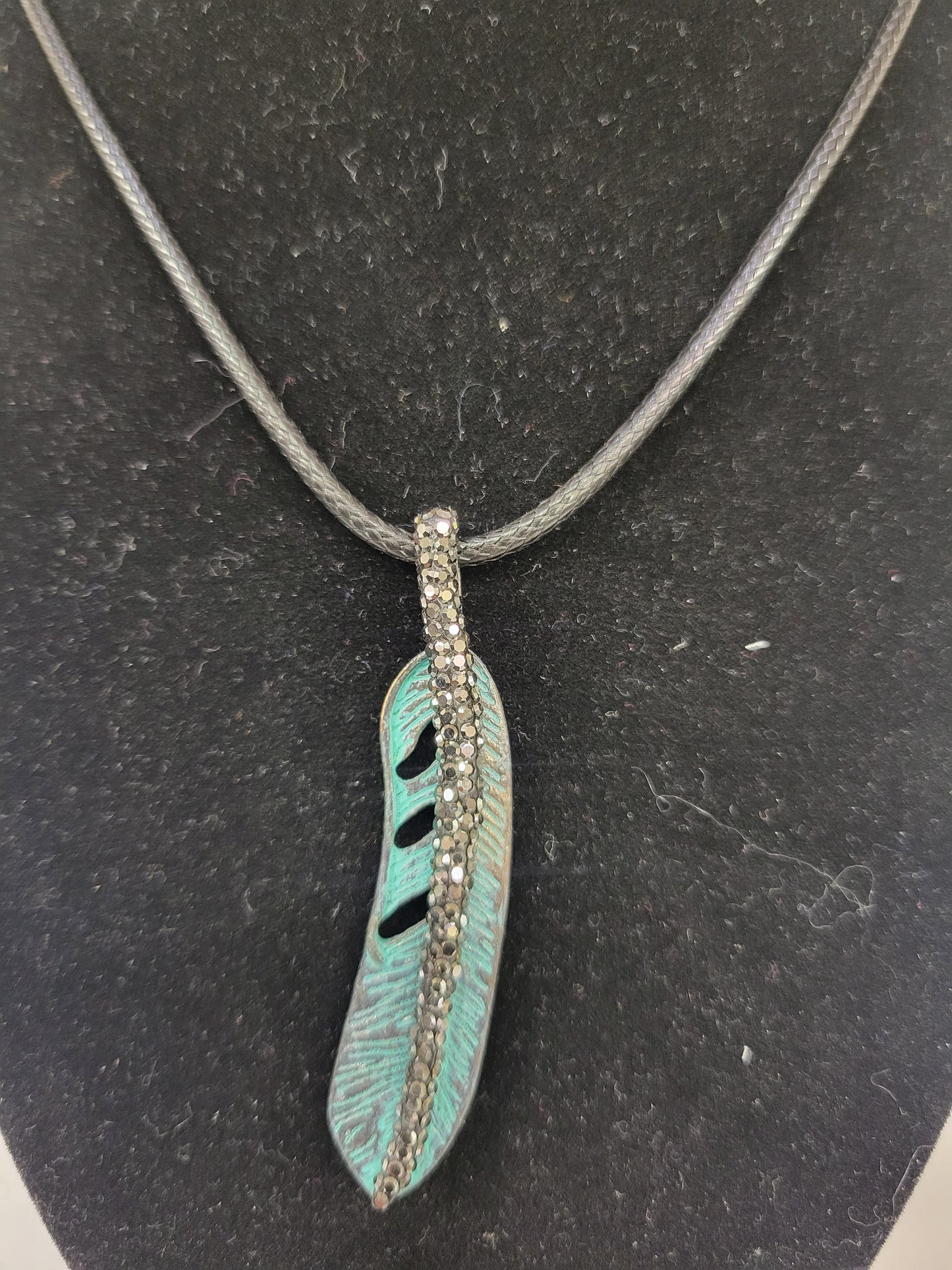 Turquoise and Black Feather Necklace