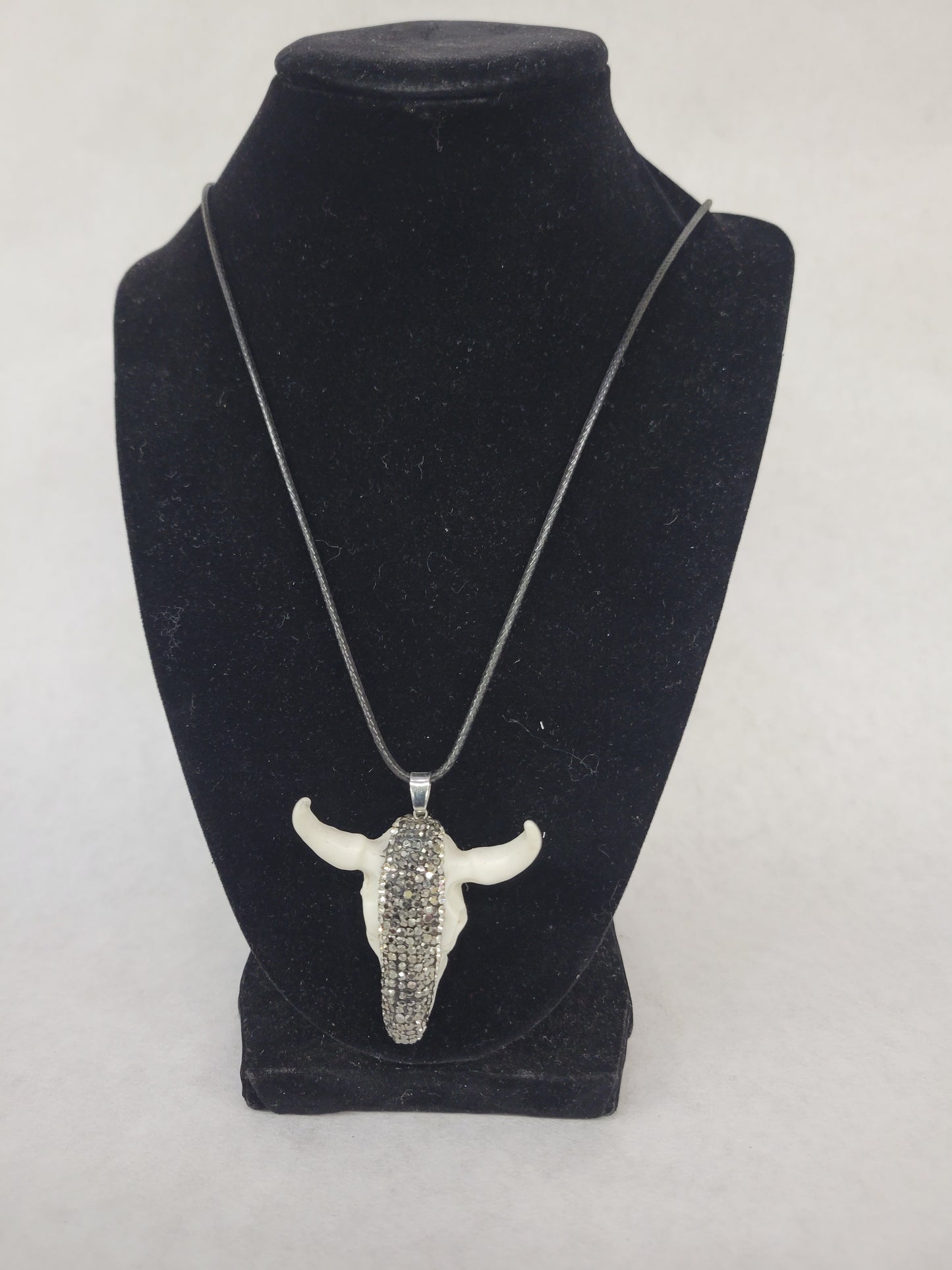 Rhinestones Accented Longhorn Skull Necklace