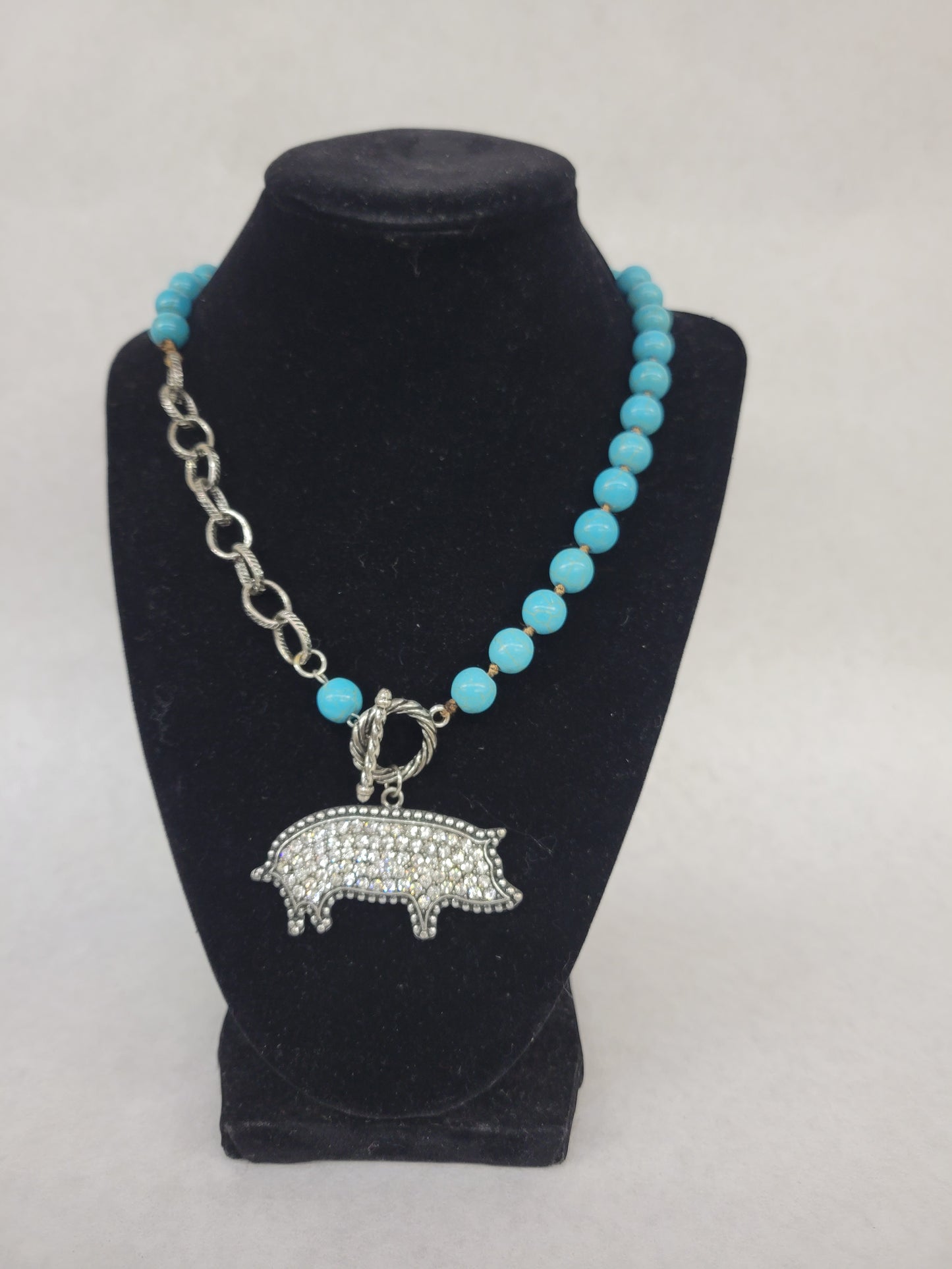 Rhinestone Pig Necklace