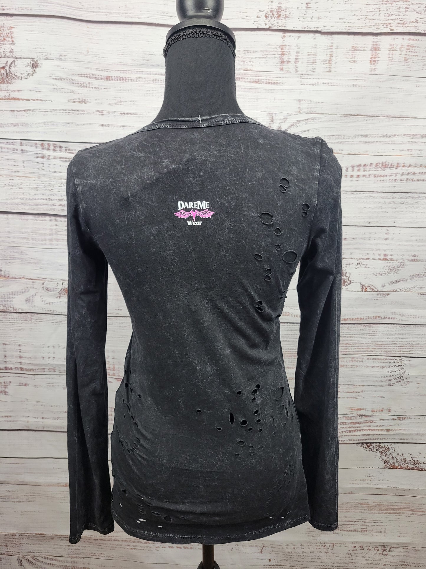 Distressed Long Sleeve "But Did We Die" Skull T-shirt