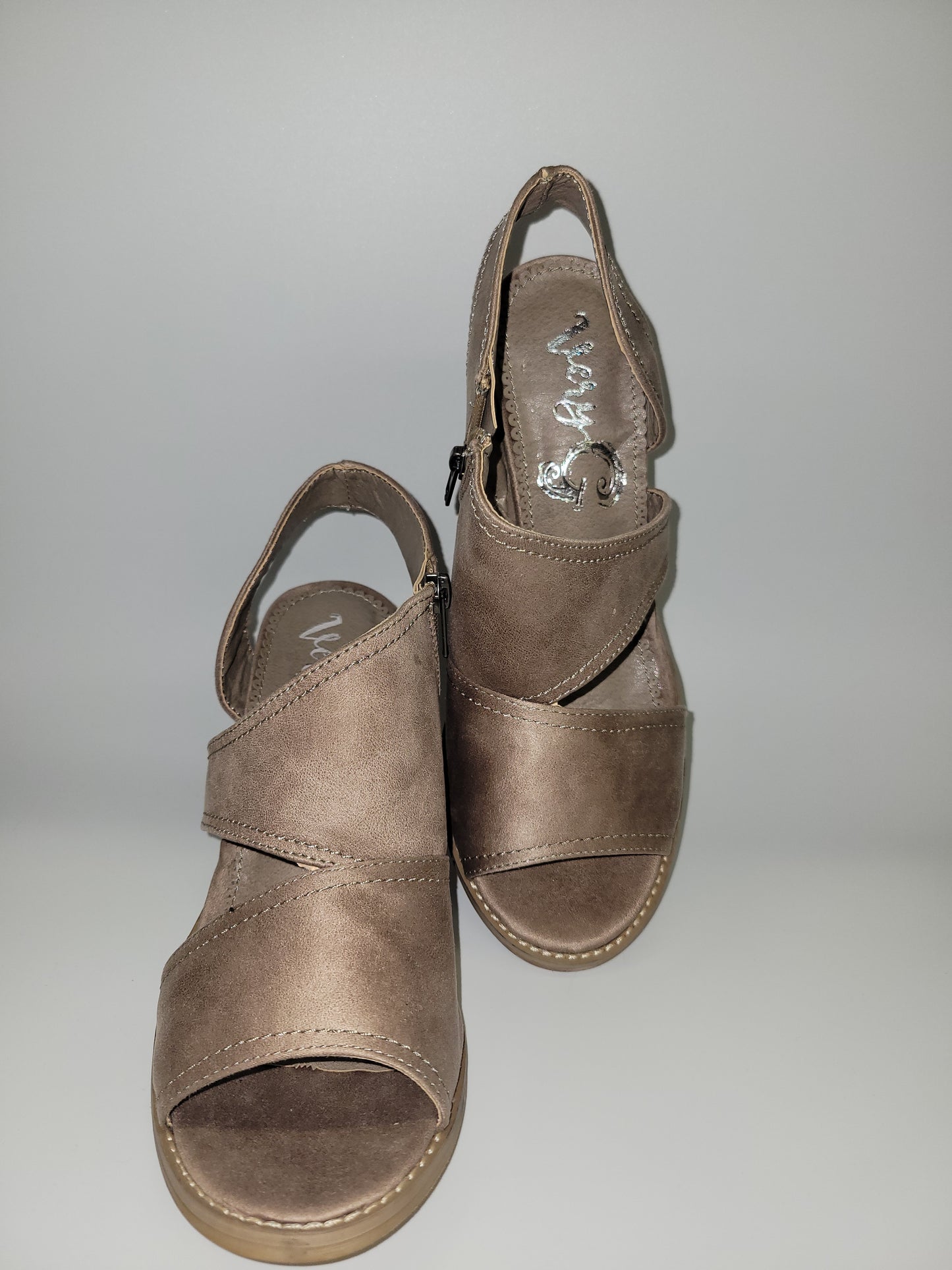 Taupe Faux Suede Wedge Heel Sandals