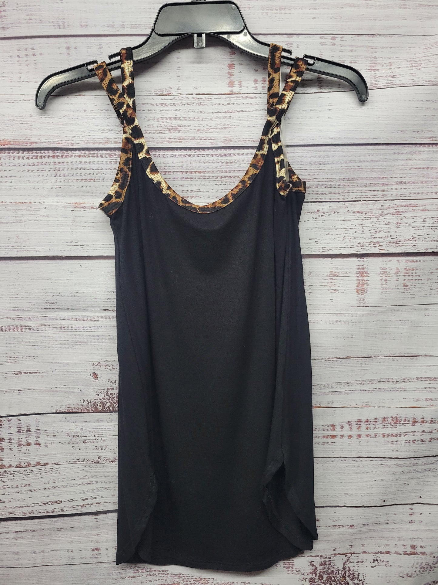 Black Tank Top With Leopard Print Trim