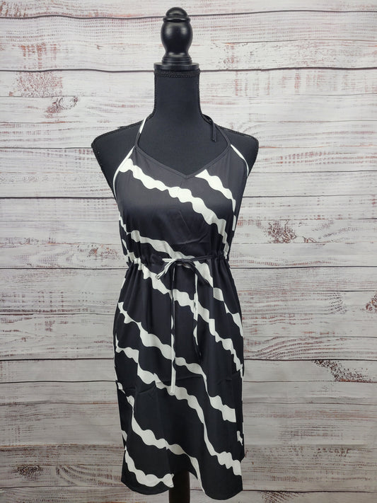 Striped Print Drawstring Casual Dress
