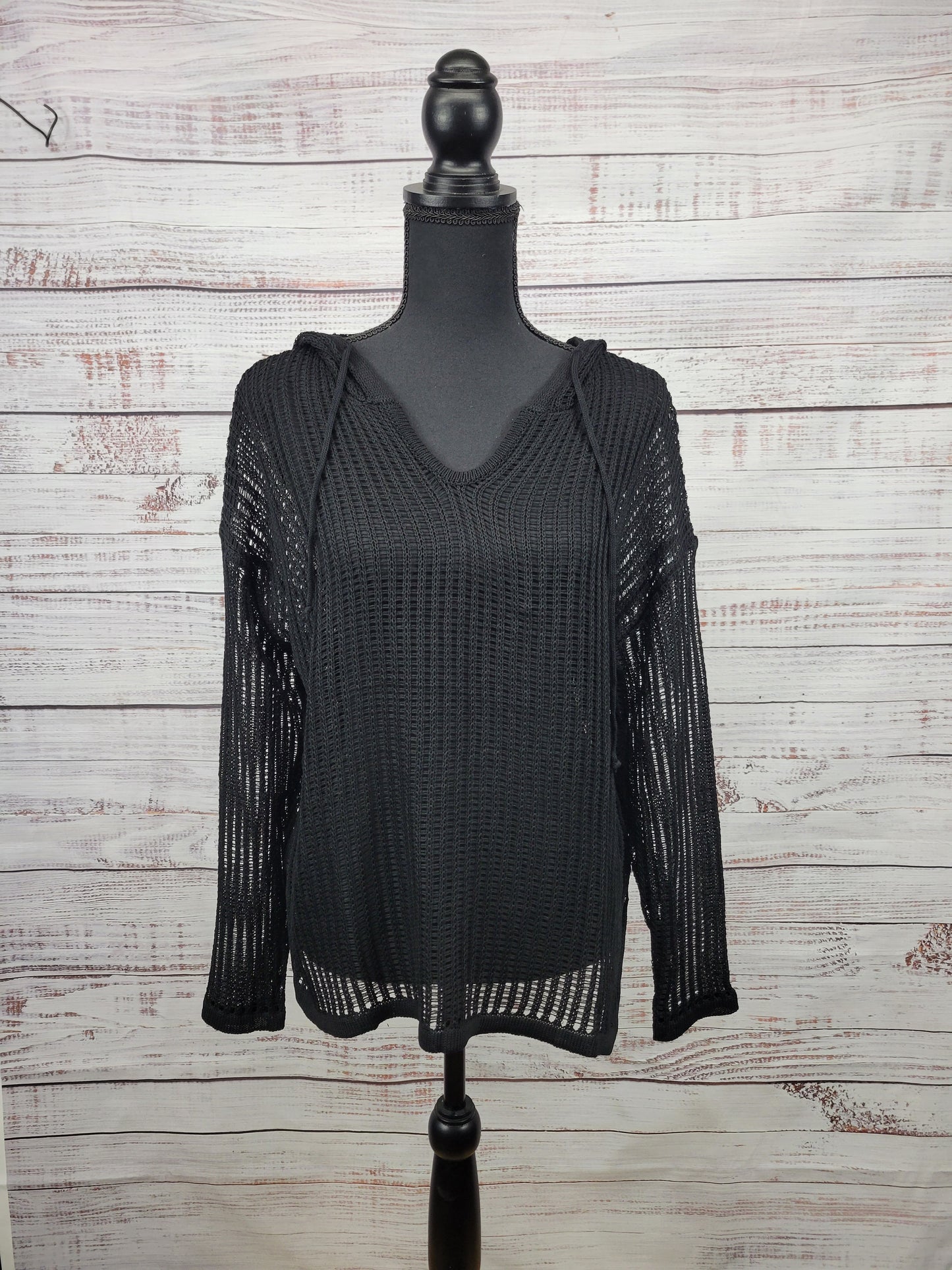 ADORA Long Sleeve Lightweight Crochet Hoodie Tunic Top