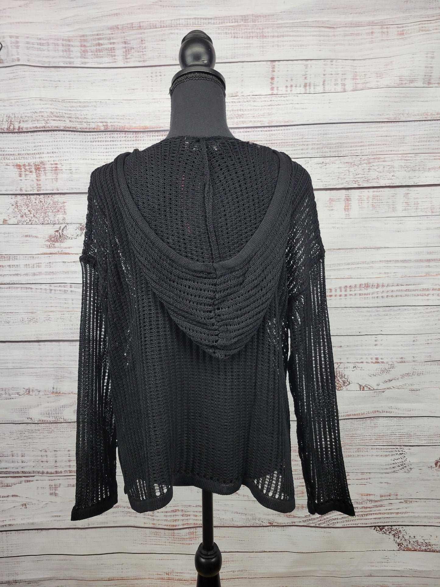 ADORA Long Sleeve Lightweight Crochet Hoodie Tunic Top