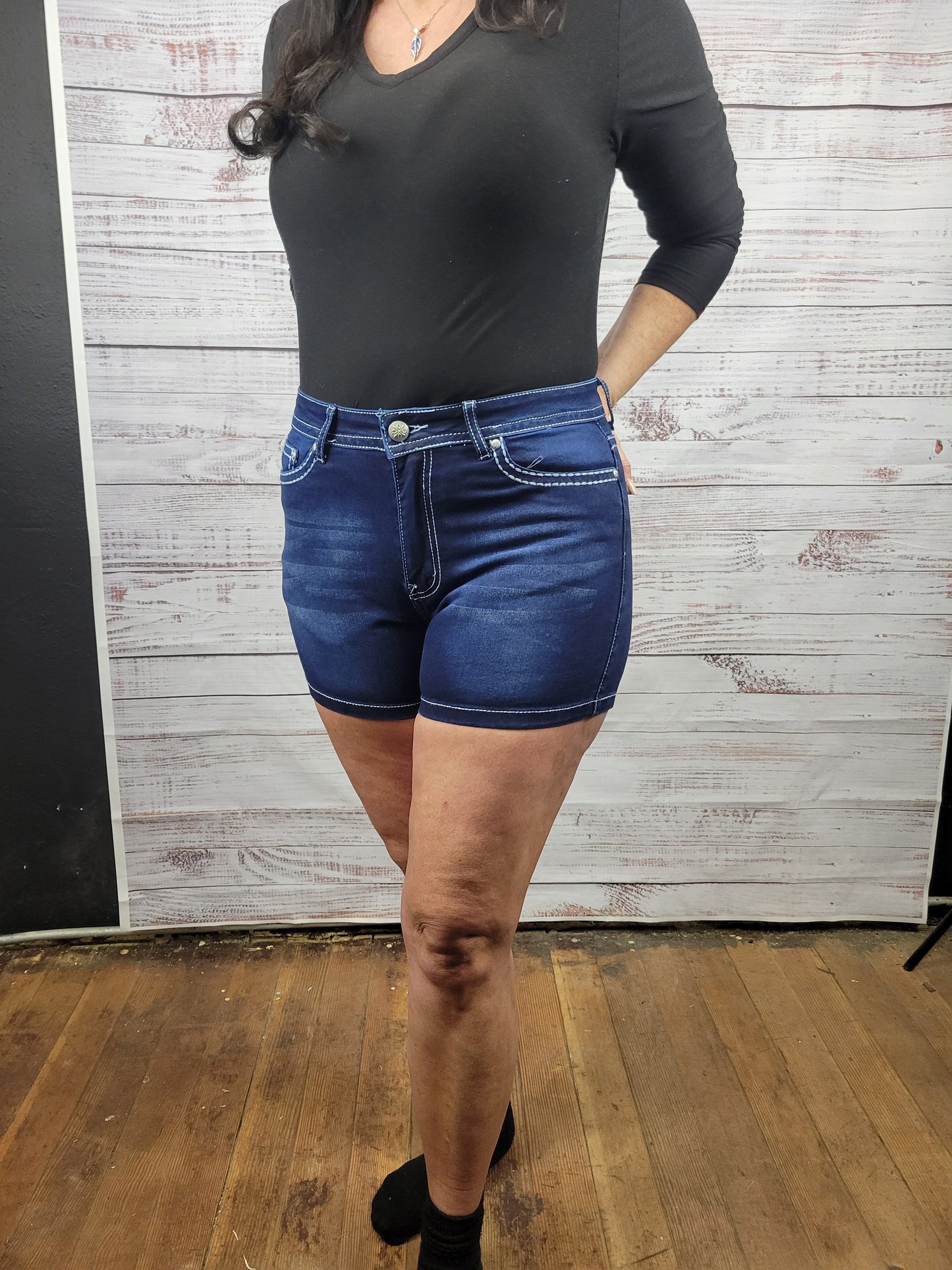HY Double Stitch Jean Shorts