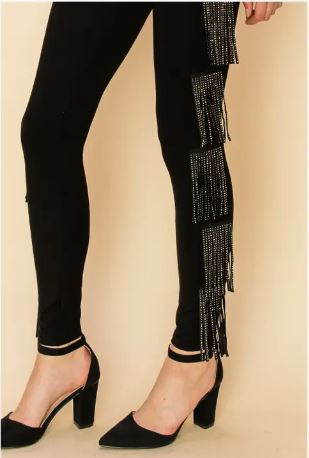 Vocal Multi Layered Rhinestone Fringe Side Detail Leggings