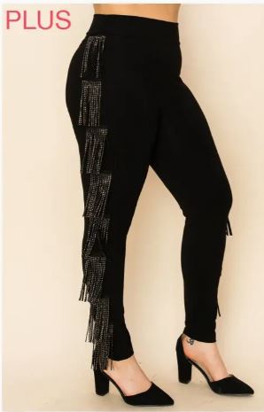 Vocal Multi Layered Rhinestone Fringe Side Detail Leggings