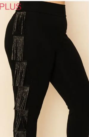 Vocal Multi Layered Rhinestone Fringe Side Detail Leggings