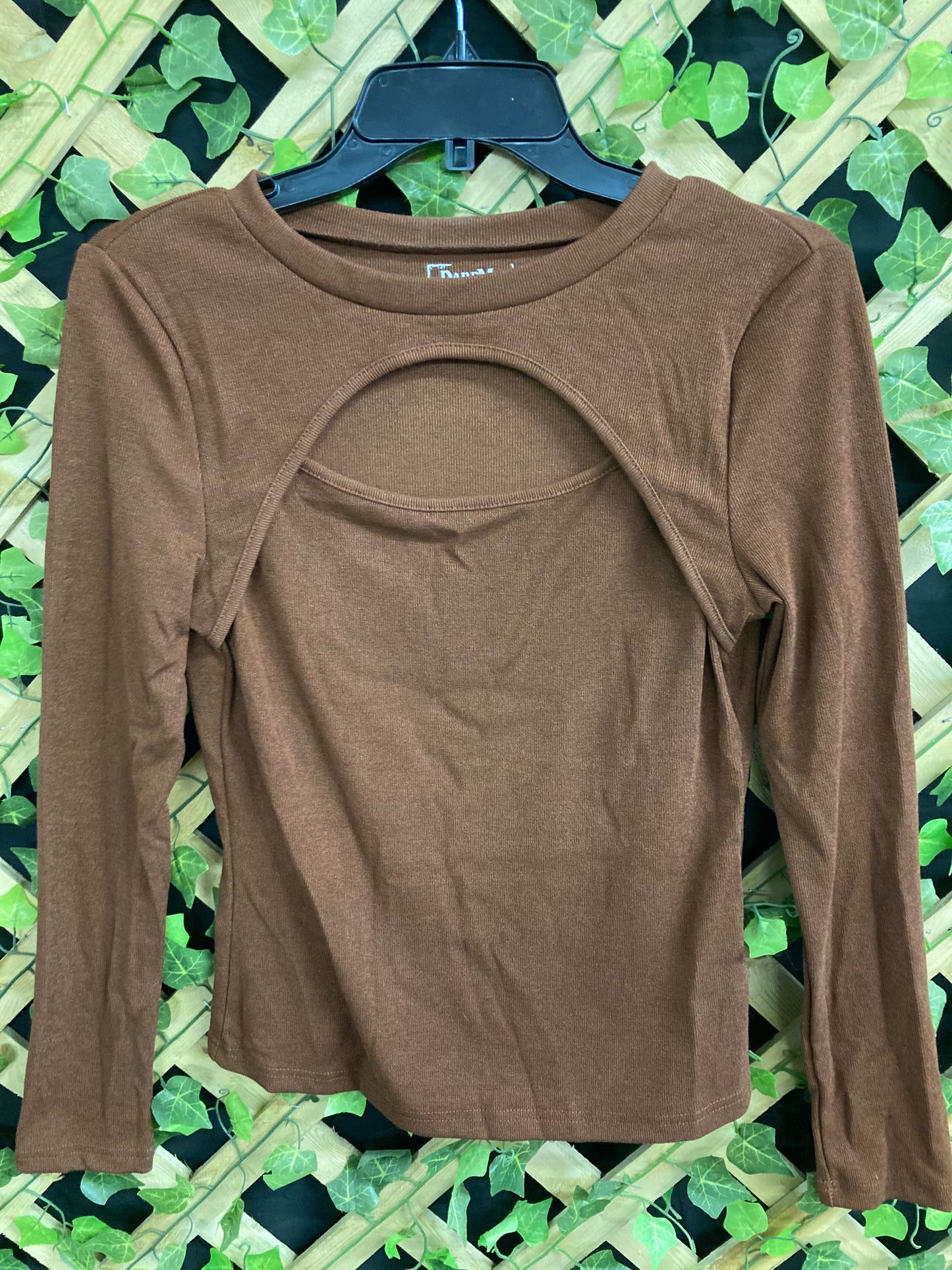 Brown Long Sleeve Shirt with Cutout