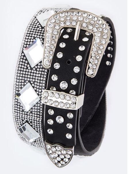 Rhinestone Studded Diamond Leather Belt