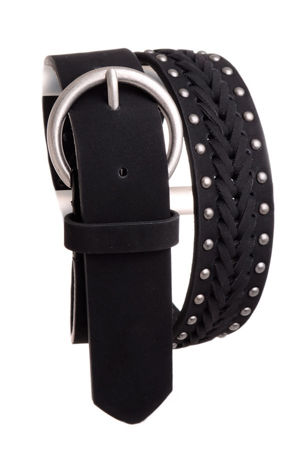 Rhinestone Studded Threaded Leather Chevron Belt