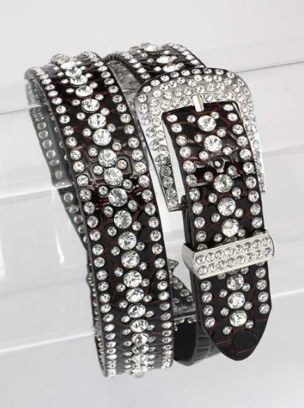 Rhinestone Studded Leather Belt
