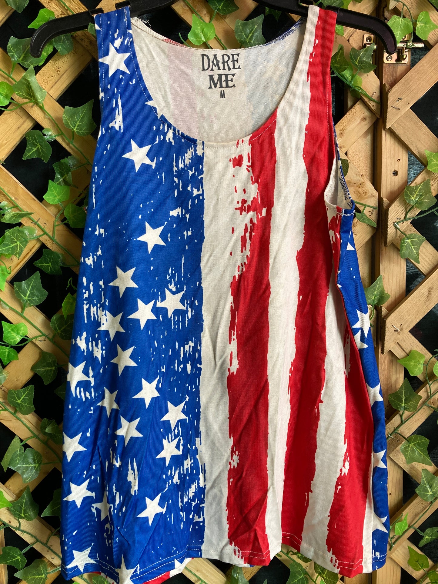 Dare Me Wear Vertical Distressed Flag Tank Top