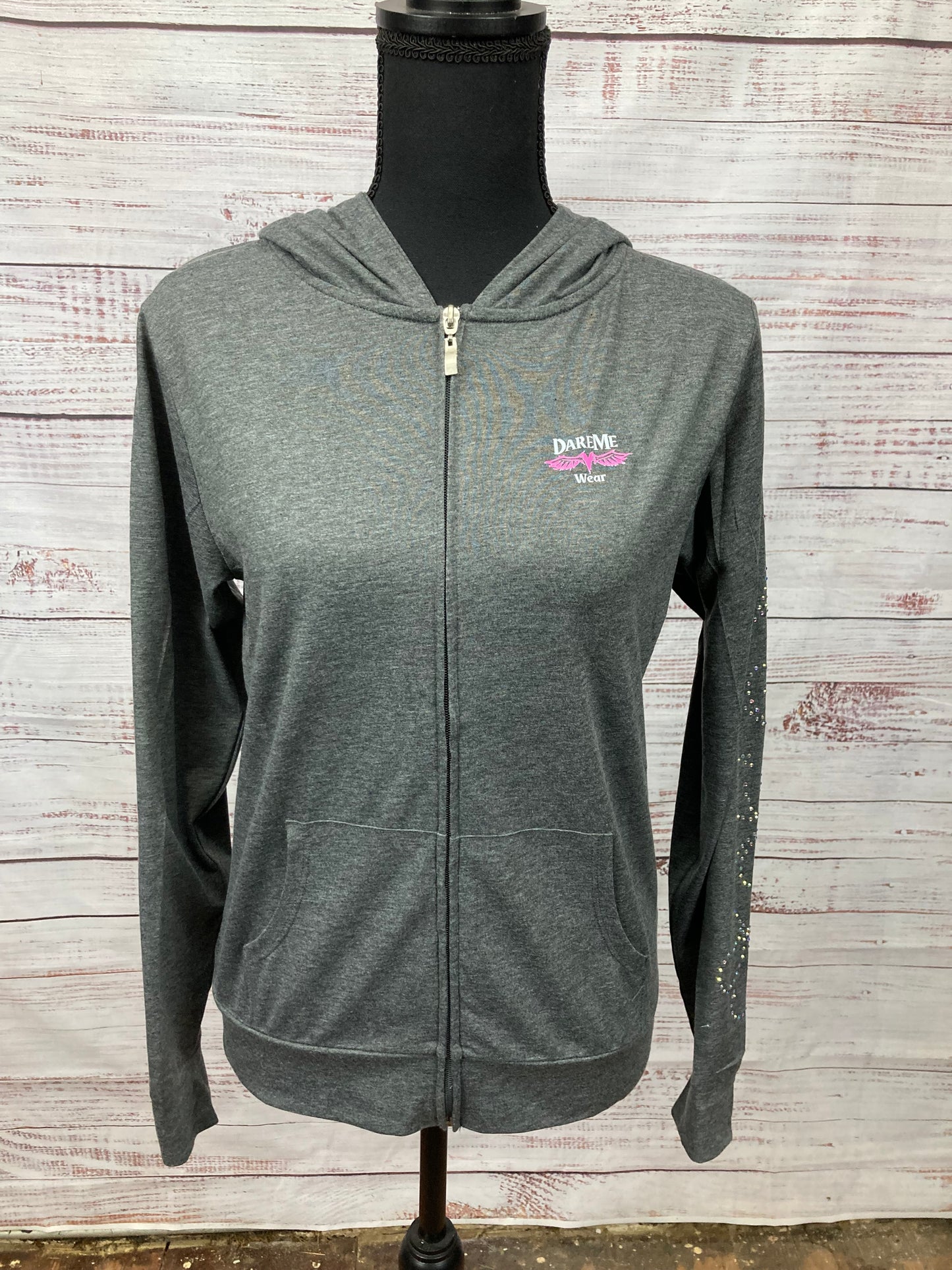 Light Weight Gray "But Did We Die" Hoodie With Rhinestone Embellishments