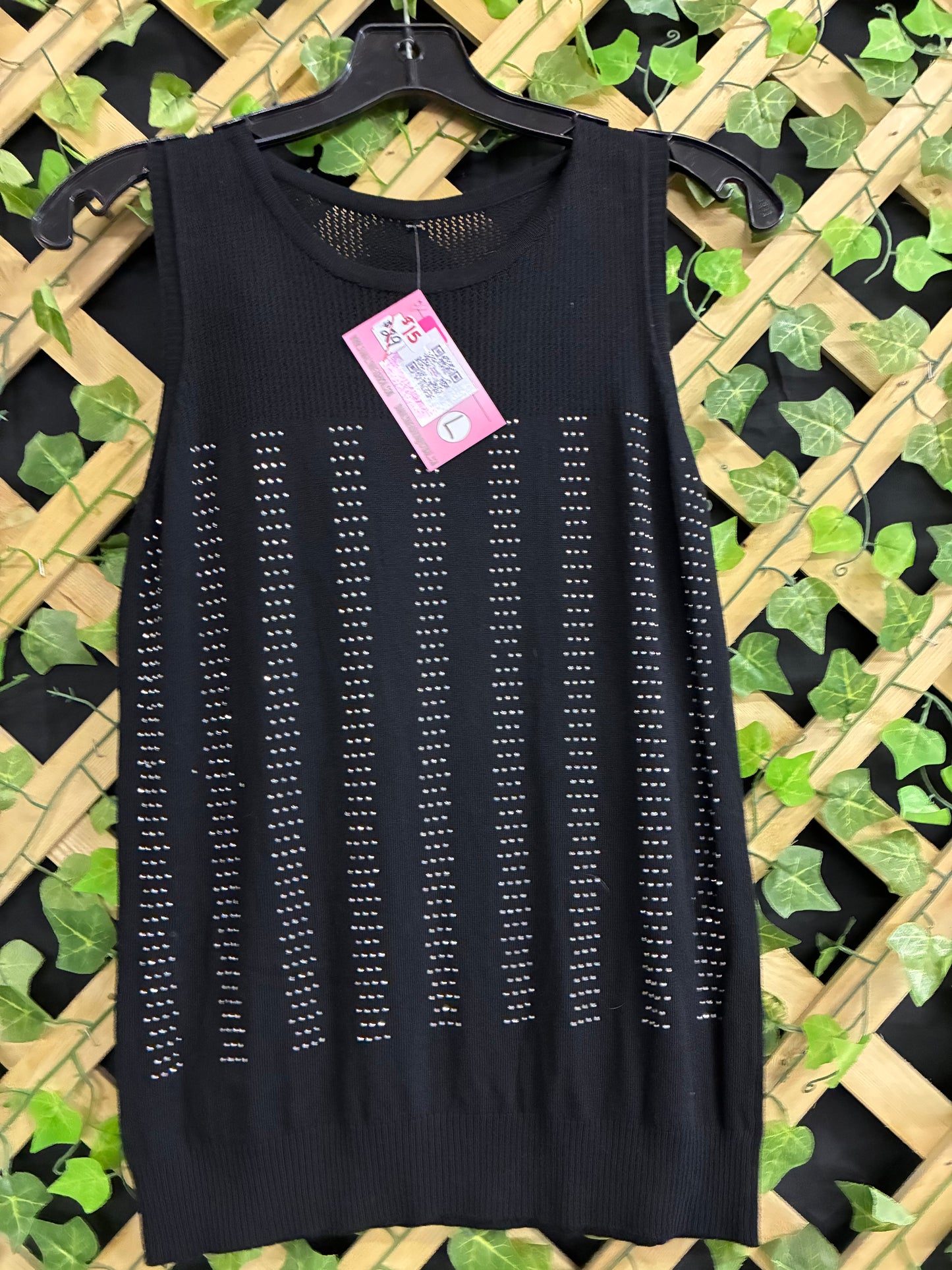 Black Tank Top with Silver Gems