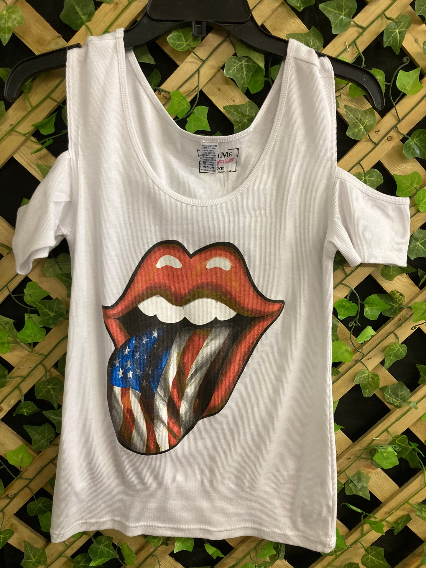White Cold Shoulder Top with Lips