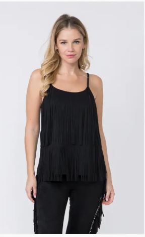 Vocal Tiered Fringe Single Strap Suede Camisole