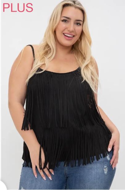 Vocal Tiered Fringe Single Strap Suede Camisole