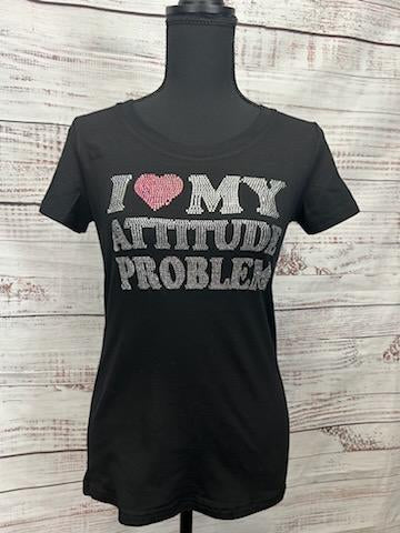 "I Love My Attitude Problem" Rhinestone N-Neck T-shirt