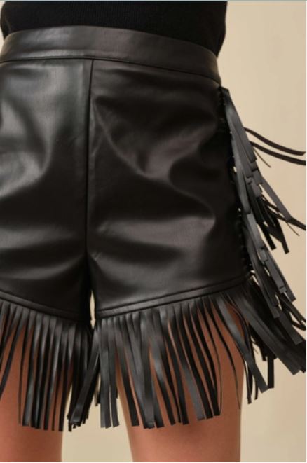 Main Strip Western Fringe Leather Shorts