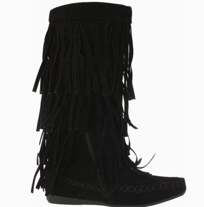Yoki Women's 4 Layer Faux Suede Fringe Thigh Boots