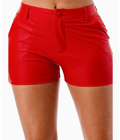 Color 5 Faux Leather Solid Color PU Leather Pocket Shorts