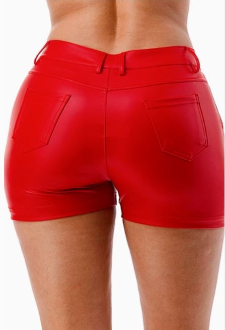 Color 5 Faux Leather Solid Color PU Leather Pocket Shorts