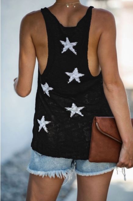 Star Print Knit Racerback V Neck Tank Top