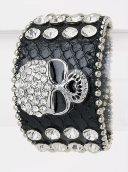Big Crystal Skull Rhinestone Leather Bracelet