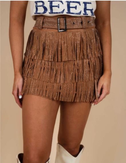 ChaCha Rhinestone Fringe Skirt With Built-in Shorts