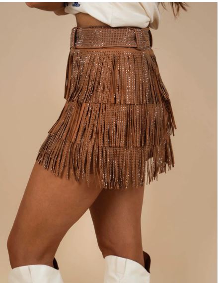 ChaCha Rhinestone Fringe Skirt With Built-in Shorts
