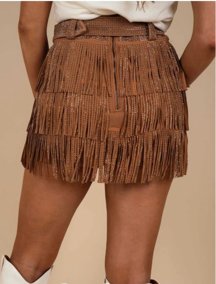 DLFChaCha Rhinestone Fringe Skirt with Shorts