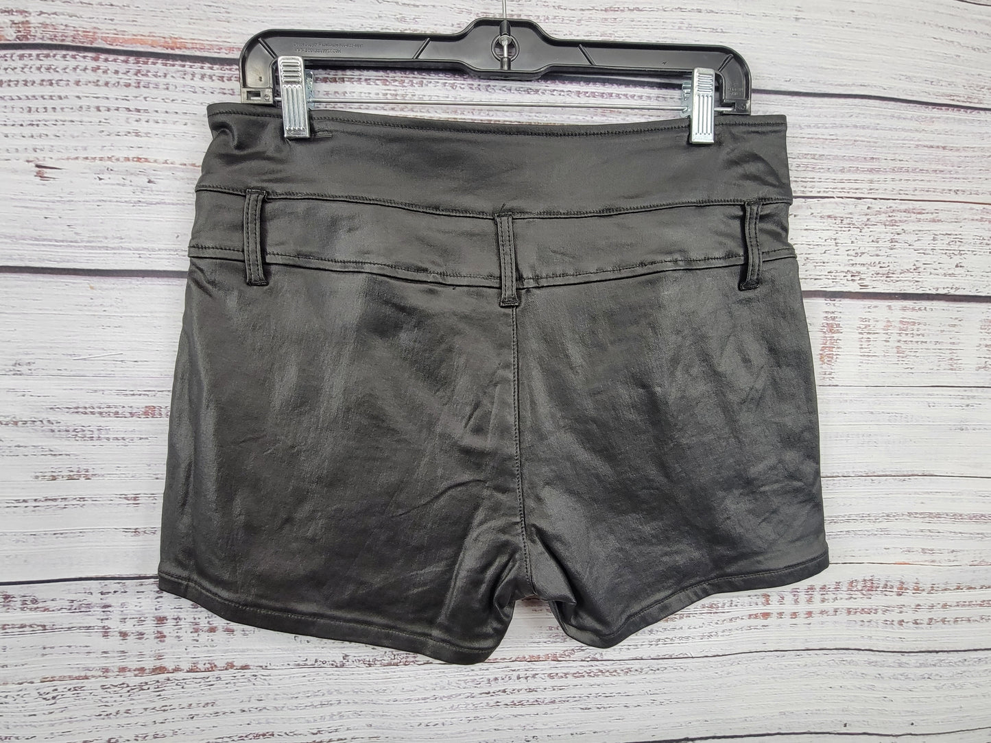 Double Front Zipper Leather Look Shorts