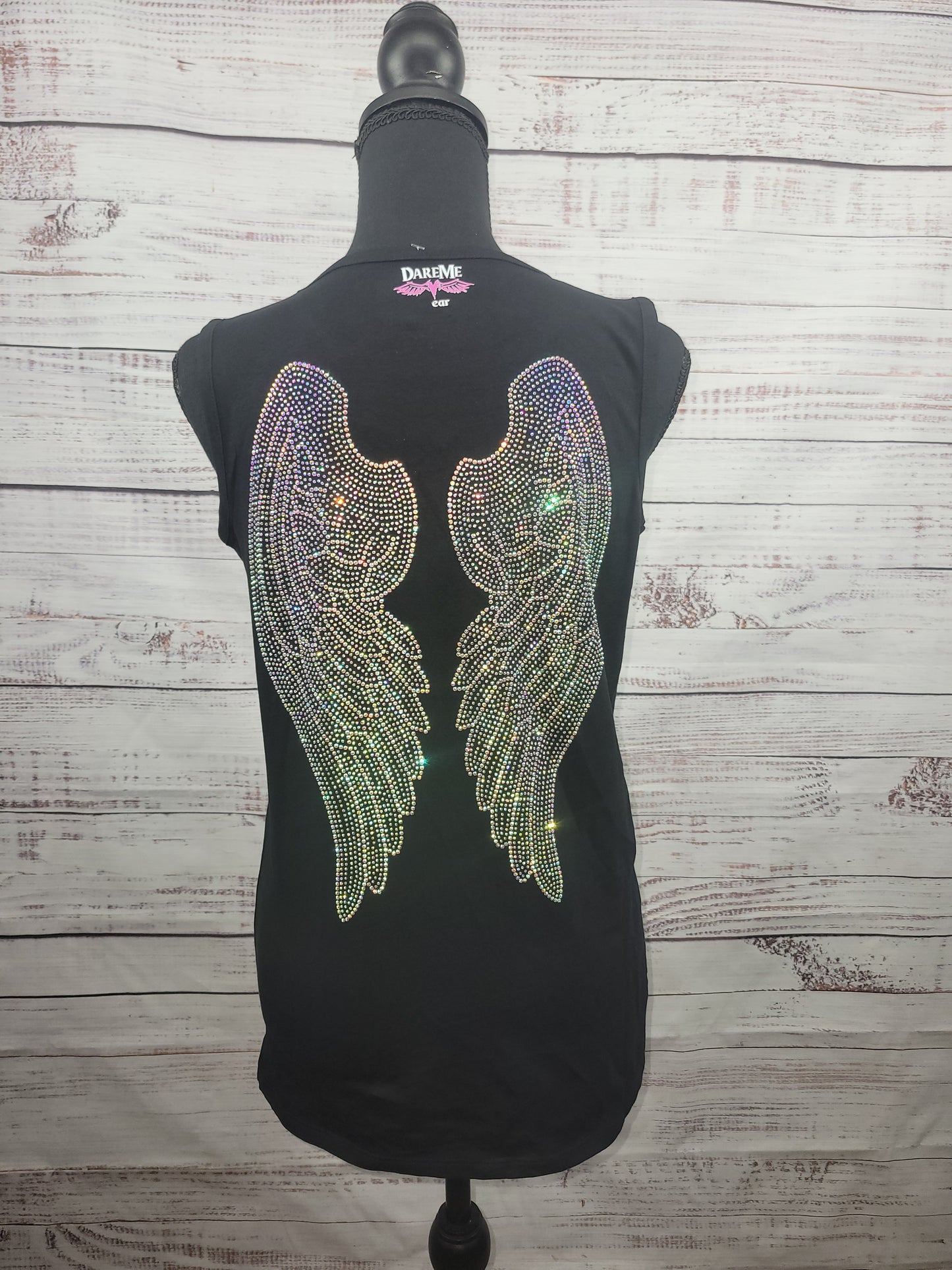 Rhinestone angel wing ladder shirt