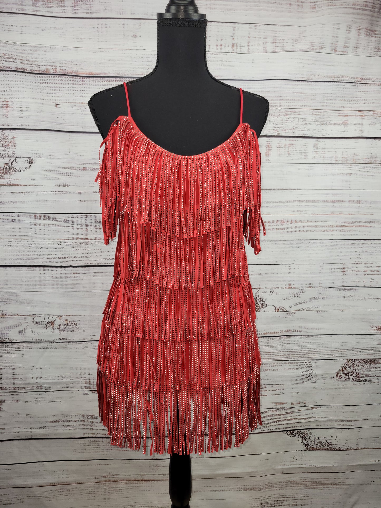 Red Cha Cha Rhinestone Fringe Dress