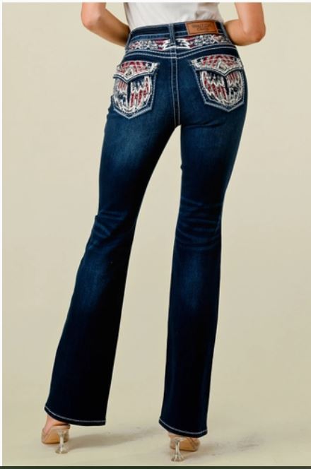 Westfield Eagle Embellished Pocket Bootcut Embroidered Stretchy Bling Jeans