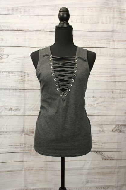 Angel Wing Lace up Front Tank Top