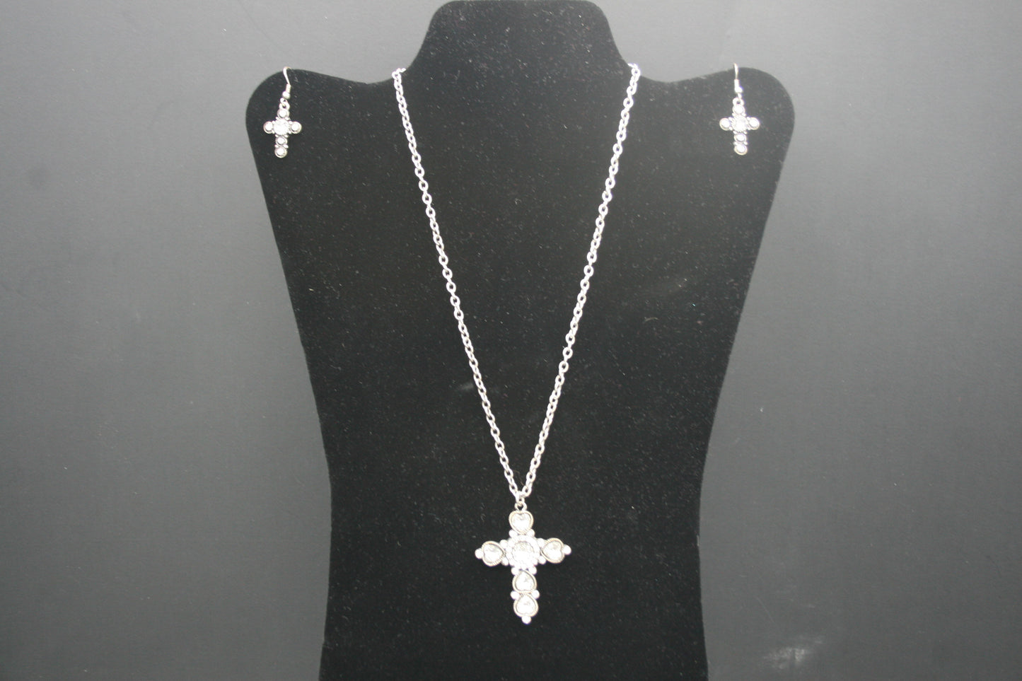 Rhinestone Cross Necklace and Earring Set