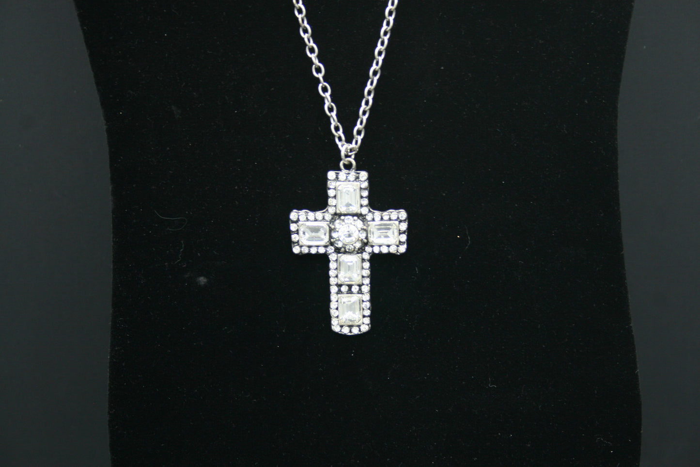 Rectangular Rhinestone Cross Necklace and Earring Set