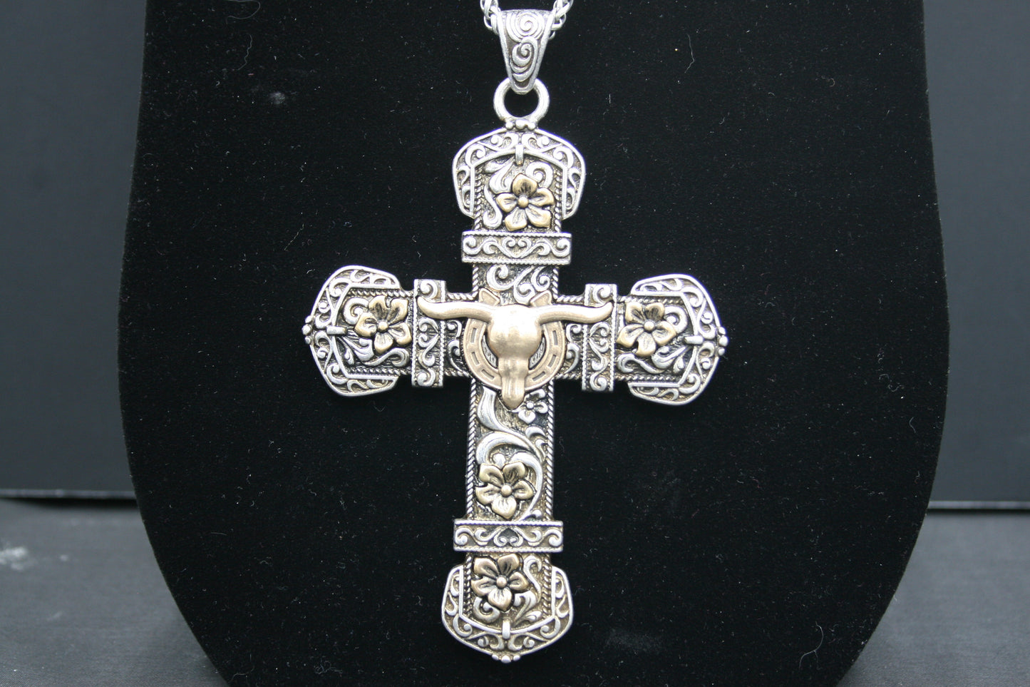 Long Cross Necklace with Steer Detail